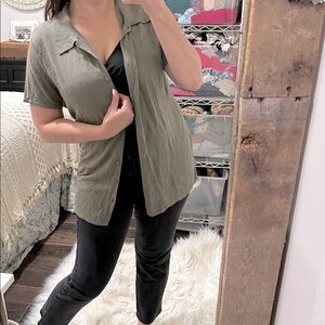 Cherokee Olive green knit sweater cardigan size large